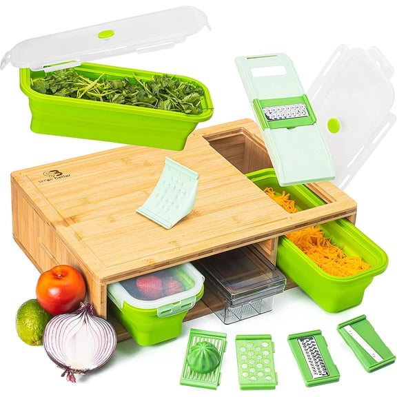 Cutting Board with Collapsible Containers and Graters Bamboo Large