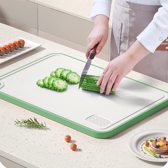 Cutting Board with Garlic Grinder, Anti-Spill Double Sided Board, Non-Slip Food Grade Plastic, Easy Clean for Kitchen Camping