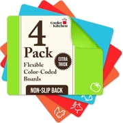 Cooler Kitchen Flexible Plastic Cutting Board Mats, Set of 4, Color-Coded Food Icons, Dishwasher Safe, Vibrant
