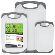 S&T INC. Cutting Board Set, Rubberized Edges, 3 Different Sizes, BPA-Free, White & Grey