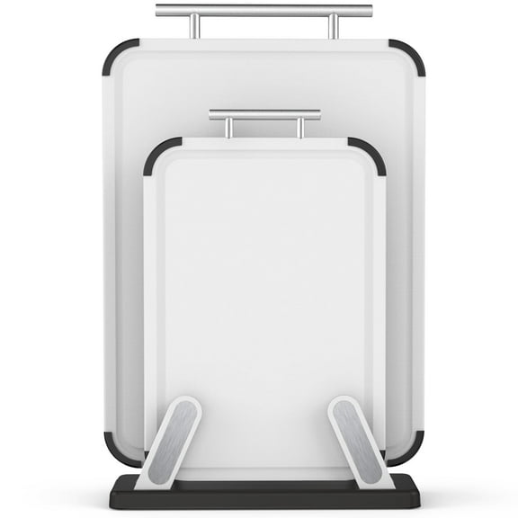 Cutting Boards for Kitchen with Stand – Double-Sided Plastic Cutting Board Set, Large for Chopping Meat, Medium for Vegetables, Fruits, Juice Grooves, Non-Slip Handles, BPA-FREE, Dishwasher Safe