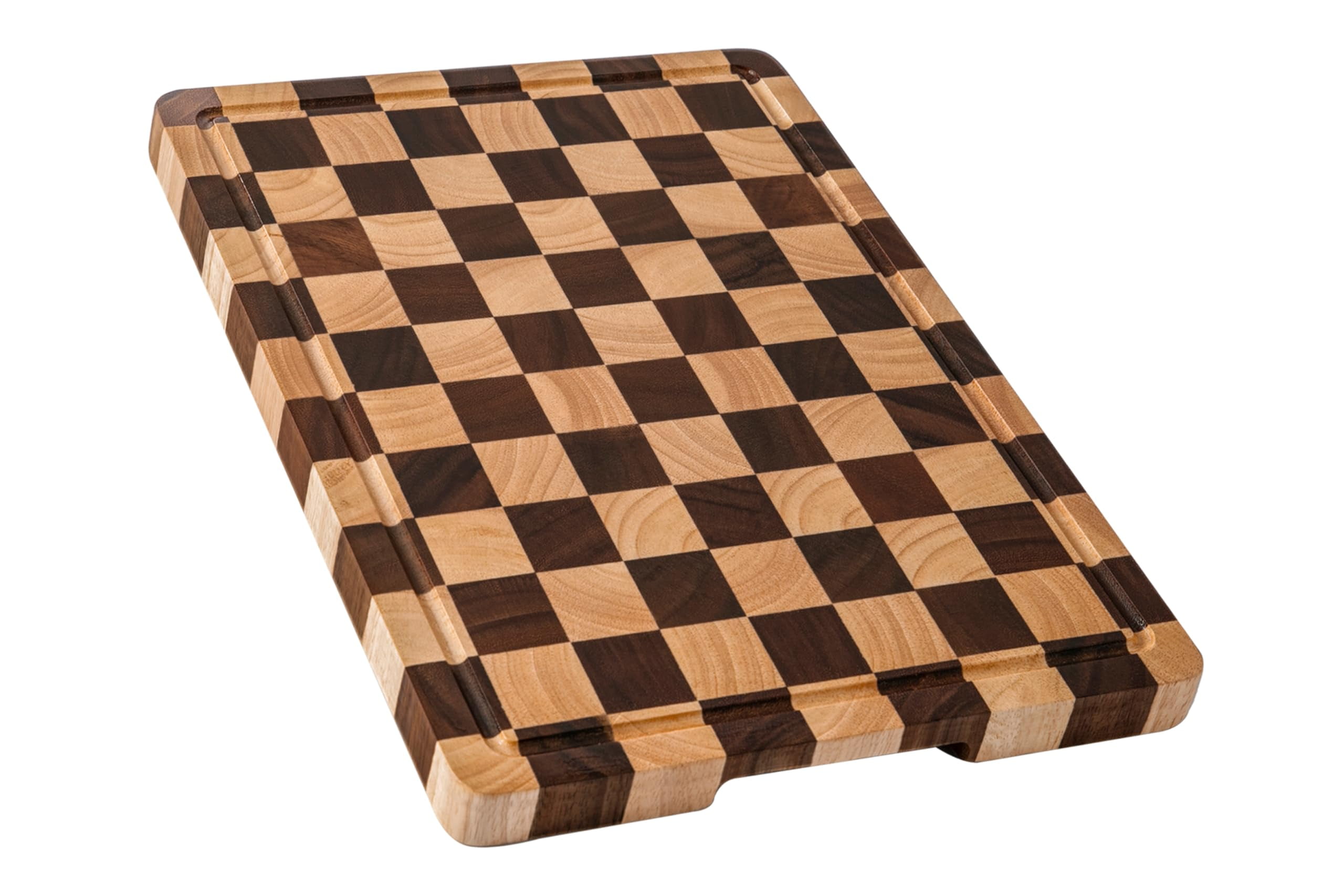 Cutting Boards for Kitchen, Checkered Cutting Board Upgraded, Acacia Wood Chopping Board with Juice Grooves & Handles, Large Butcher Block Serving Tray with Gift Box, 17" x 12" x 0.8"