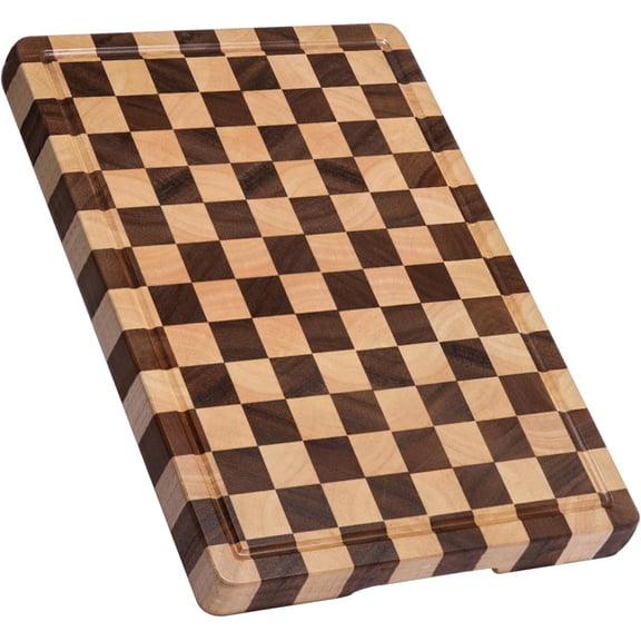 Cutting Boards for Kitchen, Design in USA Large Acacia Wood Chopping Board, Checkered Cutting Board with Juice Grooves & Handles, Butcher Block Serving Tray with Gift Box, 17" x 12" x 0.8"