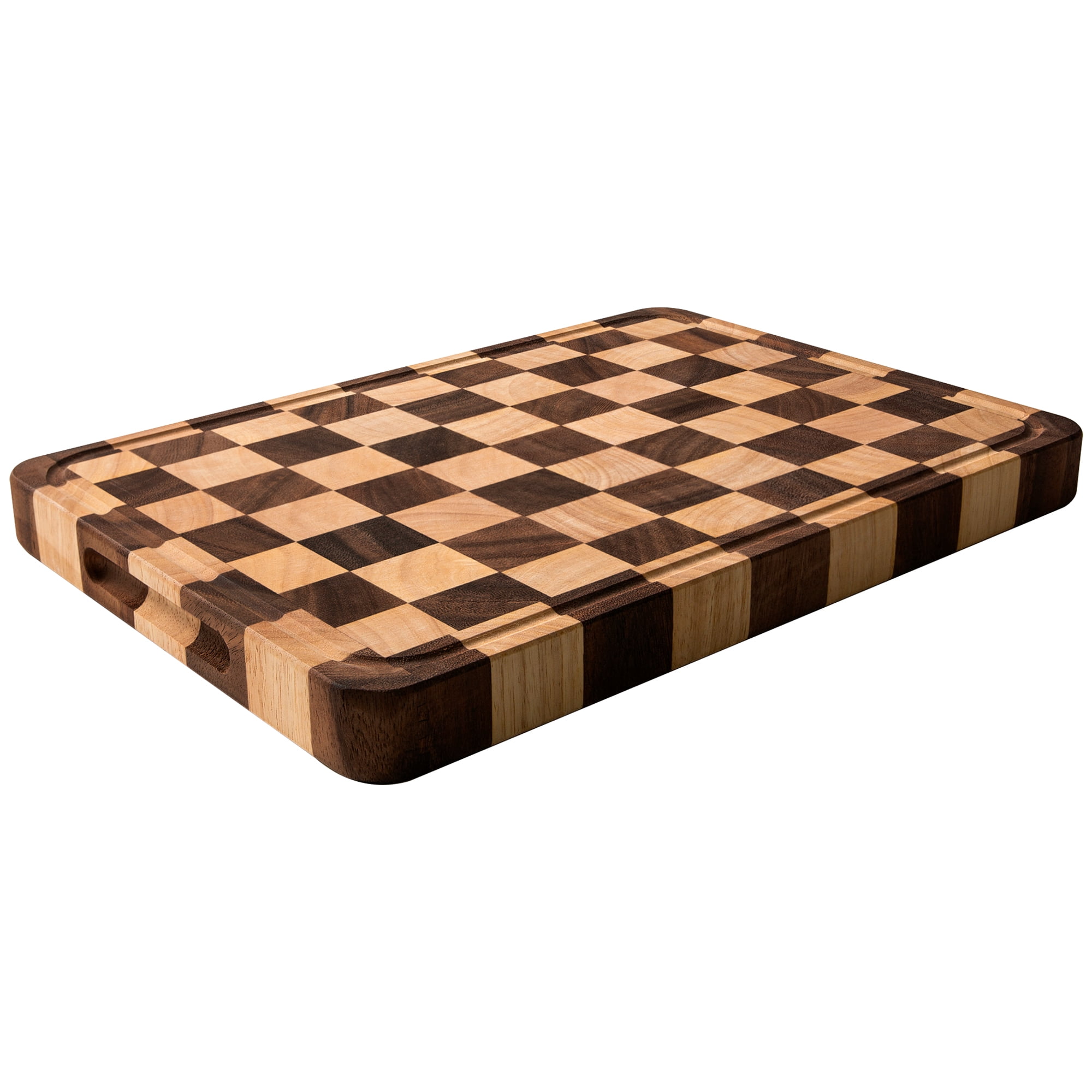Cutting Boards for Kitchen, Large Acacia Wood Chopping Board, Thick Checkered Cutting Board with Juice Grooves & Handles, Charcuterie Board Butcher Block with Gift Box, 16" x 11" x 1.4"