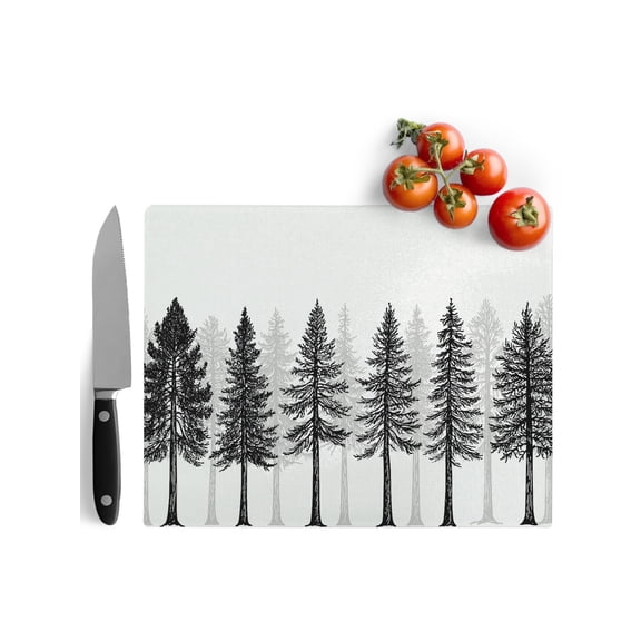 Cutting Boards for Kitchen Pine Tree Forest Tempered Glass Cutting Board with Non Slip Feet Chopping Board Black Woodland Landscape Glass Tray for Countertop Protector 8" x 11"