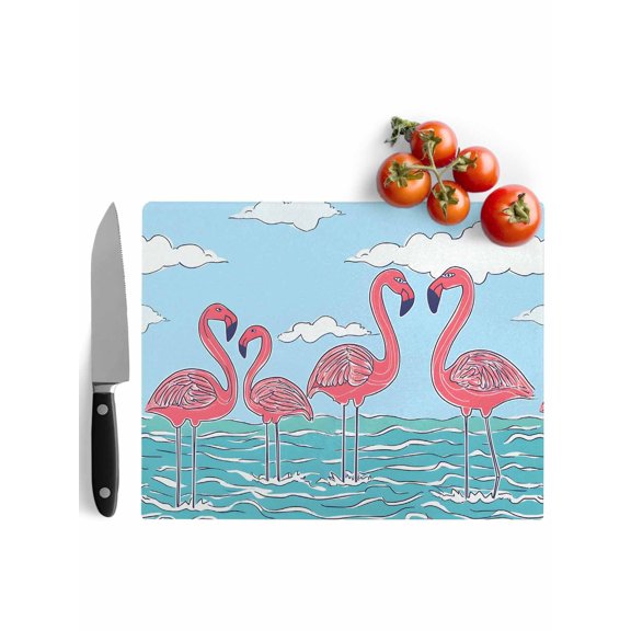 Cutting Boards for Kitchen Pink Flamingo Tempered Glass Cutting Board with Non Slip Feet Chopping Board Hello Sunshine Cloud Sky Glass Tray for Countertop Protector 15 x 11"