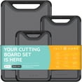 thumbnail image 1 of Cutting Boards for Kitchen - Plastic Cutting Board Set of 3, Dishwasher Safe Cutting Boards with Juice Grooves, Thick Chopping Boards for Meat, Veggies, Fruits, Easy Grip Handle, Non-Slip (Black/Gray), 1 of 7
