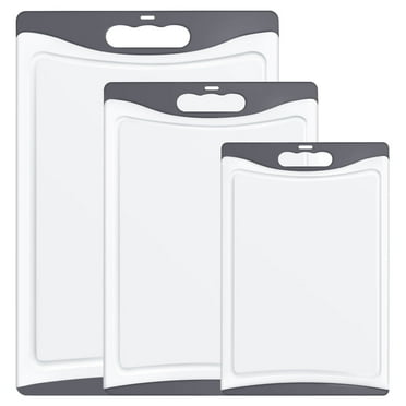 Cutting Boards for Kitchen, Plastic Cutting Board Set of 3, Dishwasher Safe Cutting Boards w/Juice Grooves for Meat, Veggies, Easy Grip Handle, Easy Grip Handle-Gray