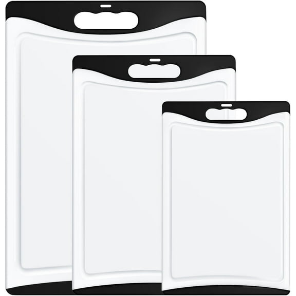 Cutting Boards for Kitchen, Plastic Cutting Board Set of 3, Dishwasher Safe Cutting Boards w/Juice Grooves for Meat, Veggies, Easy Grip Handle, Serveware Accessories