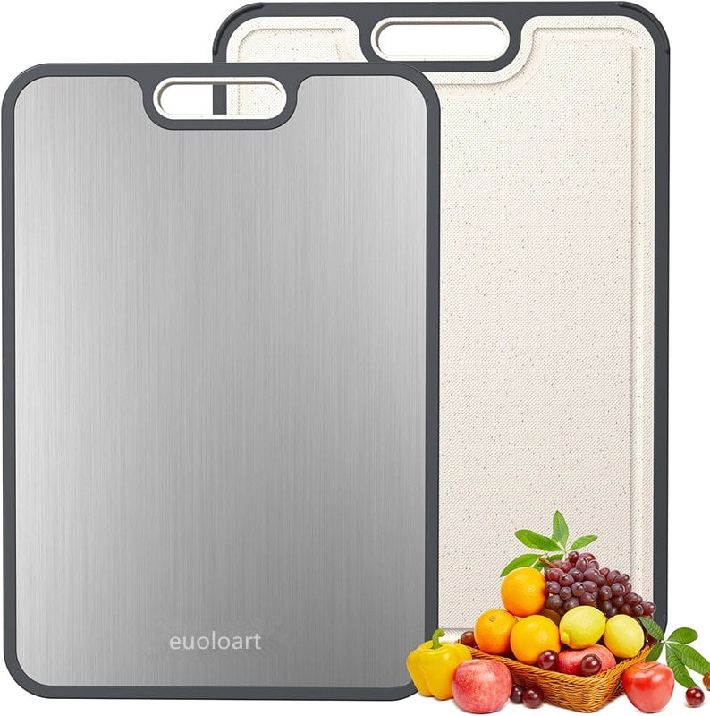 Titanium Cutting Boards for Kitchen, Non Toxic Ttivano Metal Cutting Board Double Sided Food Grade, Pure Titanium/PP, Easy to Clean Large Size 16”×11”