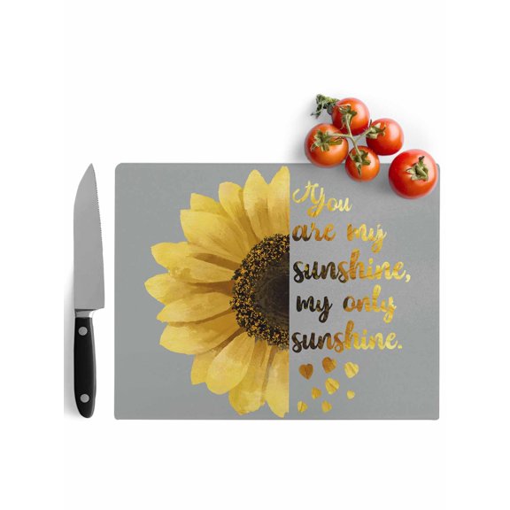 Cutting Boards for Kitchen Yellow Sunflower Tempered Glass Cutting Board with Non Slip Feet Chopping Board You Are My Only Sunshine Grey Glass Tray for Countertop Protector 15 x 11"