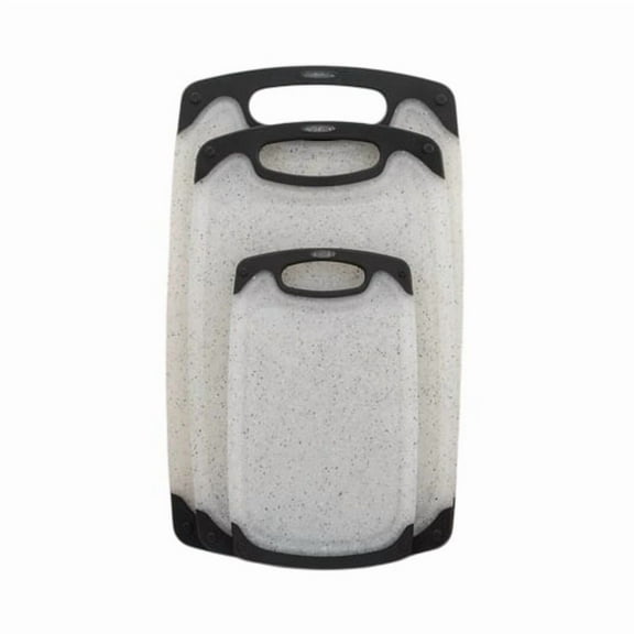 Cutting Boards for Kitchen w/Juice Groove, Non Slip Handles, Reversible - Plastic Cutting Board Set of 3, Dishwasher Safe Cutting Boards for Chopping Meat, Veggies, Fruits, Non-Slip (Clear)