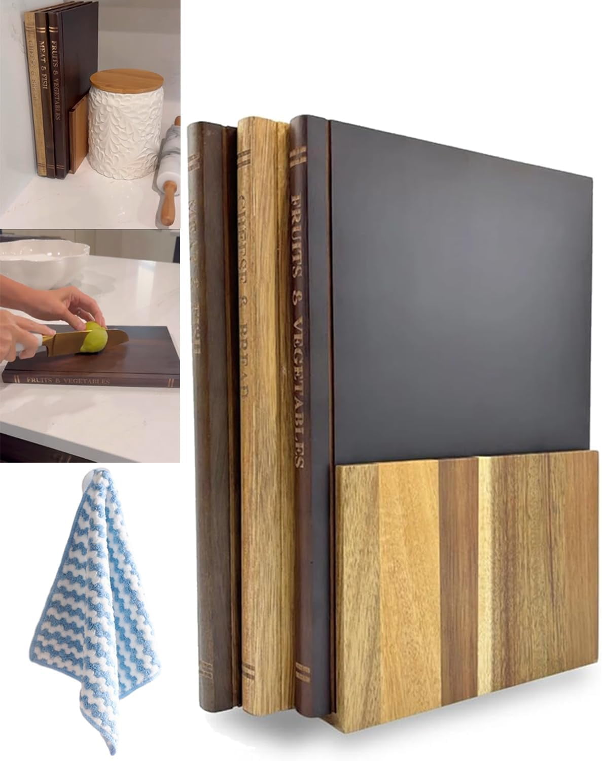 Cutting Boards That Look like Books, Cutting Board Library Set of 3 with Stand, 100% Acacia Book Cutting Board Library Set for the Books Loving Chef, Library Style Boards for Kitchen Gift - Walmart.com