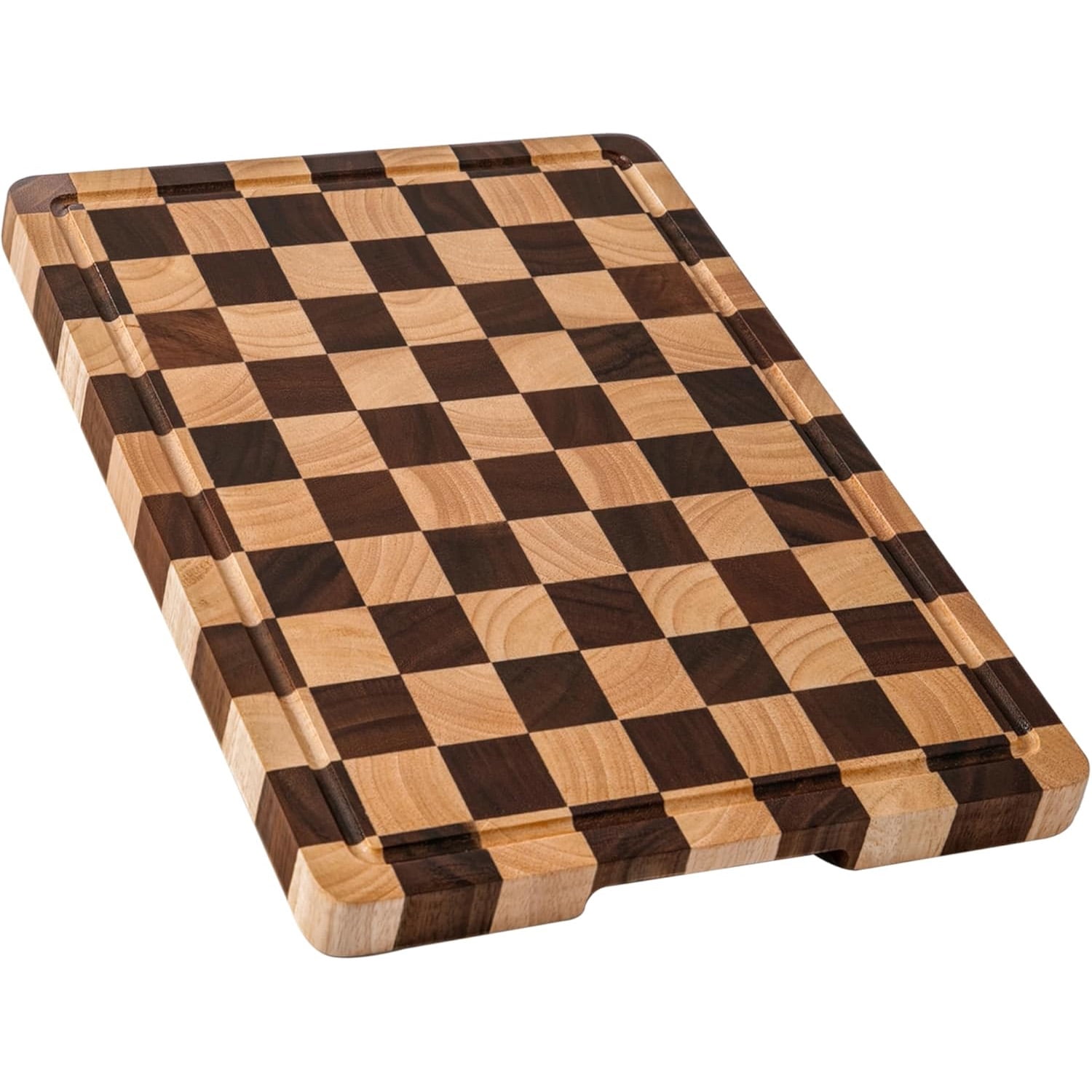 Cutting Boards for Kitchen, Checkered Cutting Board, Wood Chopping Board with Juice Grooves & Handles, 16.5" x 11.6" x 0.8"