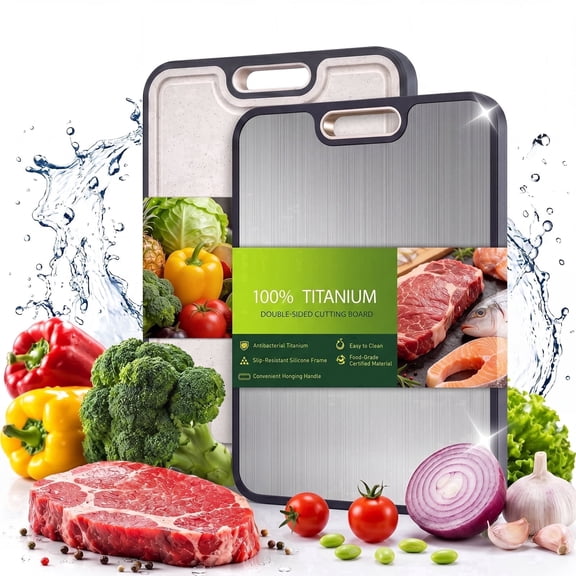 Titanium Cutting Board, Metal Cutting Boards for Kitchen, Double Sided Titanium & PP, Food Grade Chopping Board for Meat & Vegetables, Non-Slip Edge, Easy to Clean, Large 15.1”×10.4”, 1 Pack