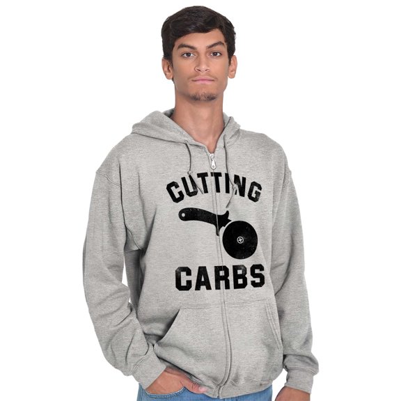 Cutting Carbs Pizza Cutter Foodie Unisex Fleece Graphic Zip Up Hoodie Brisco Brands 4X