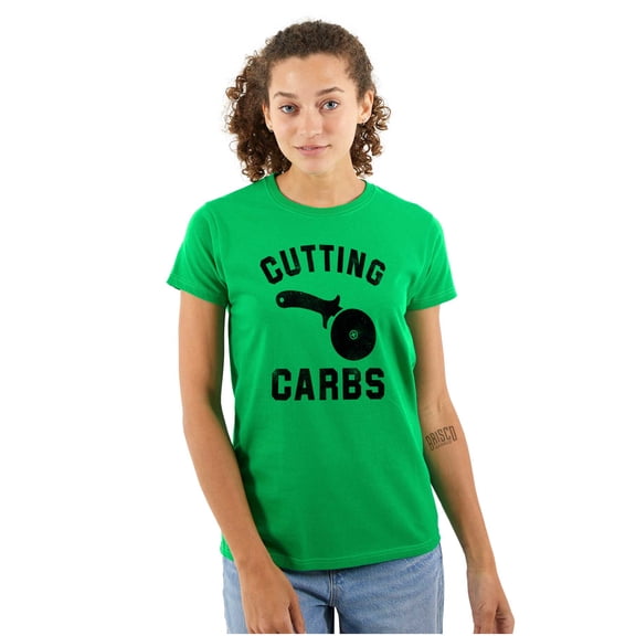 Cutting Carbs Pizza Cutter Foodie Womens Slim Fit Graphic Tee Brisco Brands L