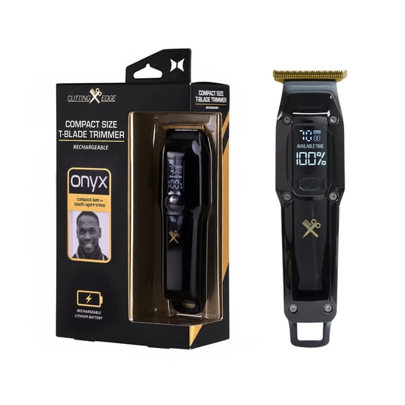 Cutting Edge Compact T-Blade Trimmer, Rechargeable Hair and Beard Trimmer for Men with LED Display, Dual Speed, 4 Guide Combs, Black/Gold