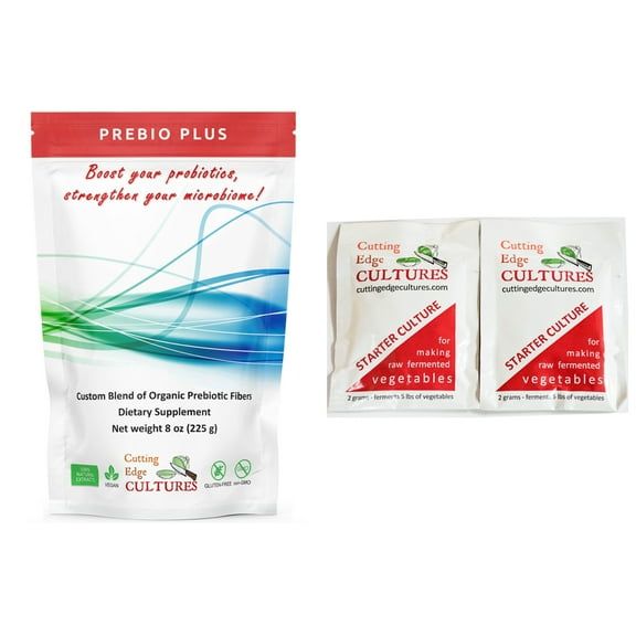 Cutting Edge Cultures Prebio Plus Prebiotic Fiber Powder BEST Custom Blend of Organic Prebiotic Fibers Dietary Supplement 8 oz (Prebio Plus 8oz + Vegetable Starter 4 grams)