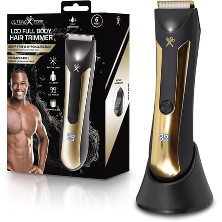 Cutting Edge Body Trimmer for Men, Waterproof Body Hair Trimmer with Adjustable Guide Comb & Light, Ceramic Blade, LCD Indicator, Rechargeable 90 Minute...