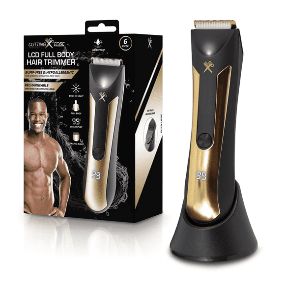 Cutting Edge LCD Full Body Hair Trimmer, Bump-Free & Hypoallergenic, Rechargeable with Built-in Light, Ceramic Blade, 6-Piece Set