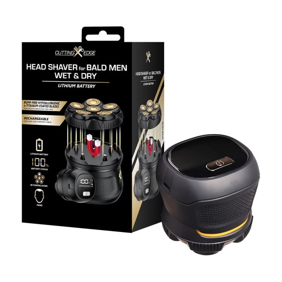 Cutting Edge Magnetic Blades Head Shaver, Rechargeable 6D Rotary Electric Shaver with Titanium Coated Blades, LCD Display & Travel Lock