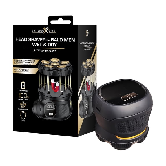 Cutting Edge Magnetic Blades Head Shaver, Rechargeable 6D Rotary Electric Shaver with Titanium Coated Blades, LCD Display & Travel Lock
