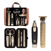 Cutting Edge Mens Grooming Kit Gift Set with T Blade Trimmer, Ear and Nose Hair Trimmer, Manicure Tools and Travel Dopp Case, Fathers Day Gift for Dad