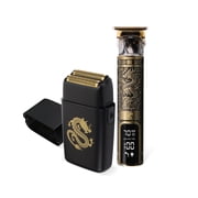 Cutting Edge Mens Rechargeable T-Blade Trimmer and Kyoto Dual Foil Shaver, 2-Piece Grooming Bundle, Black and Gold