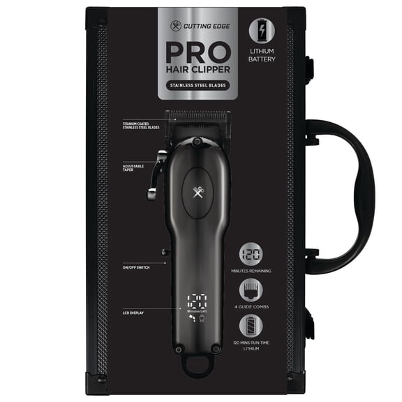 Cutting Edge Pro Hair Clipper with LCD Display, Rechargeable Cordless Hair Trimmer for Men with 120 Min Run Time, Adjustable Taper, 4 Guide Combs, Black