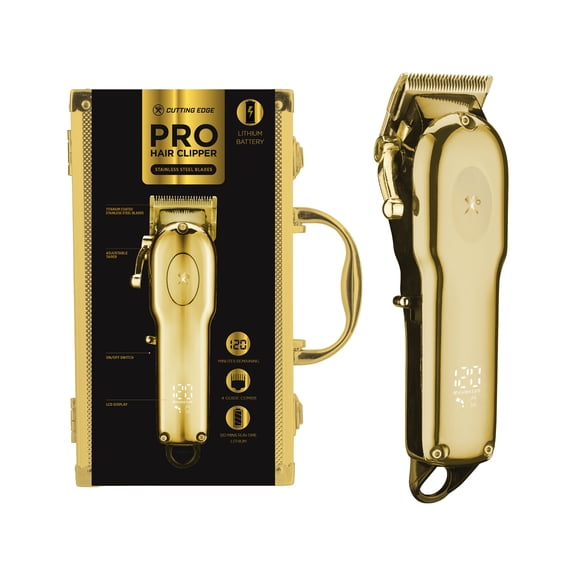 Cutting Edge Pro Hair Clipper with LCD Display, Rechargeable Cordless Hair Trimmer for Men with 120 Min Run Time, Adjustable Taper, 4 Guide Combs, Gold