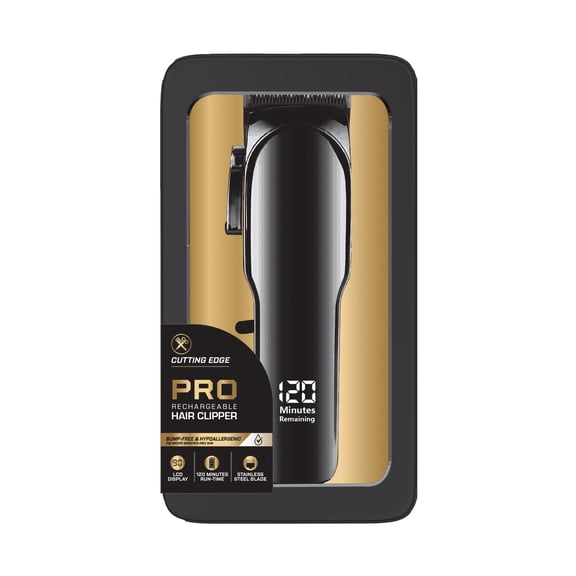 Cutting Edge Pro Hair Clipper, Rechargeable Cordless Hair Trimmer for Men with LCD Display, 120 Min Run Time, 4 Position Adjustable Taper, 6 Cutting Combs, Black