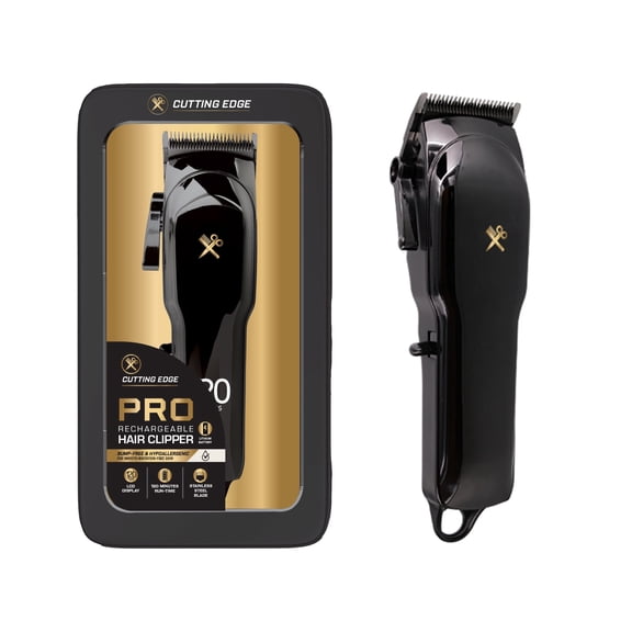 Cutting Edge Pro Hair Clipper, Rechargeable Cordless Hair Trimmer for Men with LCD Display, 120 Min Run Time, 4 Position Adjustable Taper, 6 Cutting Combs, Black