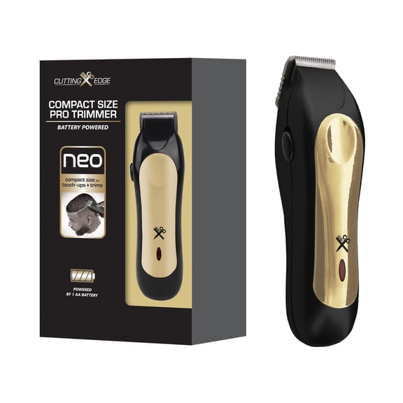 Cutting Edge Pro Hair Trimmer, Compact Battery Powered Grooming Clipper with Stainless Steel Blade, 5 Length Settings, 2 Detail Trim Guides, Travel Bag, Black/Gold