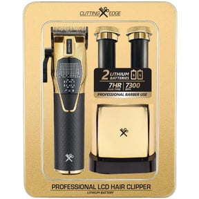 Cutting Edge Professional Hair Clipper with LCD Display, Rechargeable Cordless Hair Trimmer for Men with 7HR Run Time, 2 Detachable Lithium Batteries, 7300 RPM Motor, 6 Guide Combs, Gold/Black