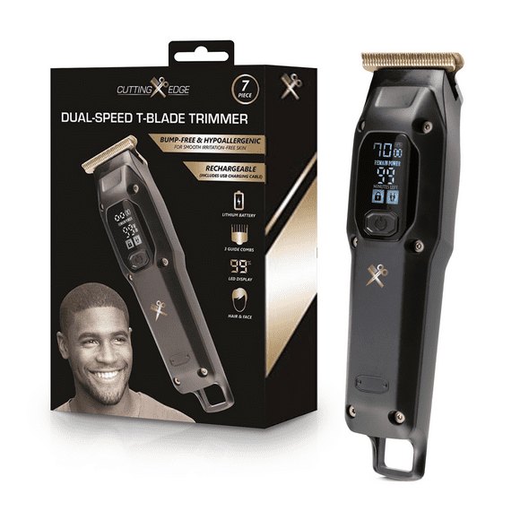 Cutting Edge Rechargeable LCD T-Blade Electric Shaver with 2 Cutting Speeds up to 7000 RPM, Beard and Hair Grooming Kit for Men