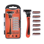 Cutting Edge Rugged Men s 3-Blade Manual Razor with 6 Refill Cartridges, Pivoting Head, Moisturizing Strip, Stainless Steel Blades and Non-Slip Handle, Orange