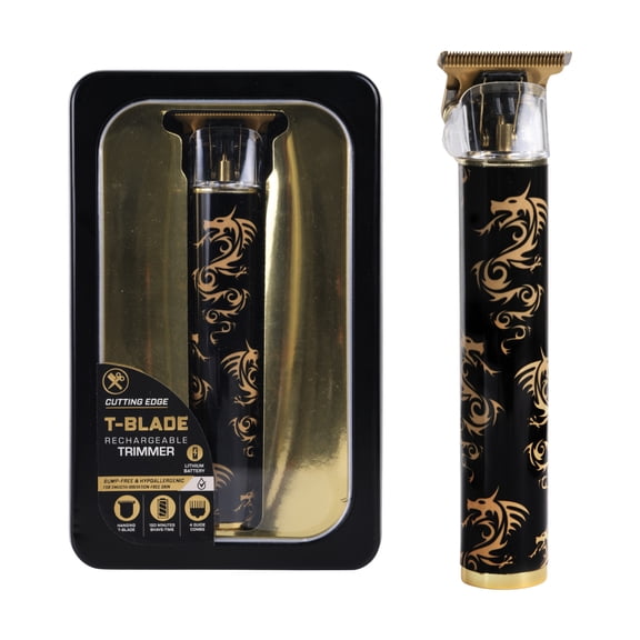 Cutting Edge T-Blade Trimmer, Rechargeable Hair and Beard Trimmer for Men with Stainless Steel Blades, 4 Guide Combs, Dragon Design, Black/Gold