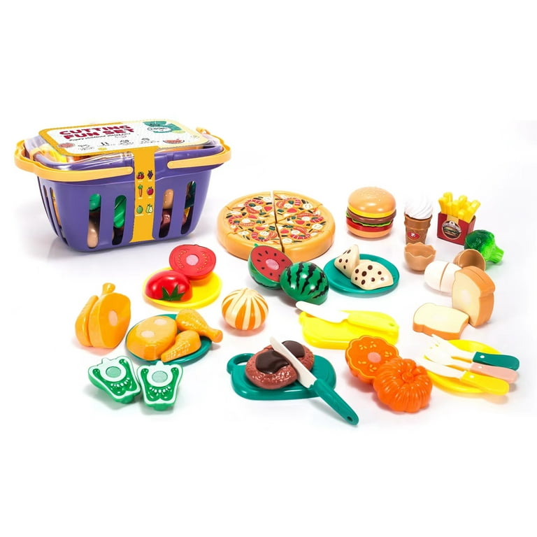 Mundo Toys Cutting Food Play Set with Basket for Kids Pretend