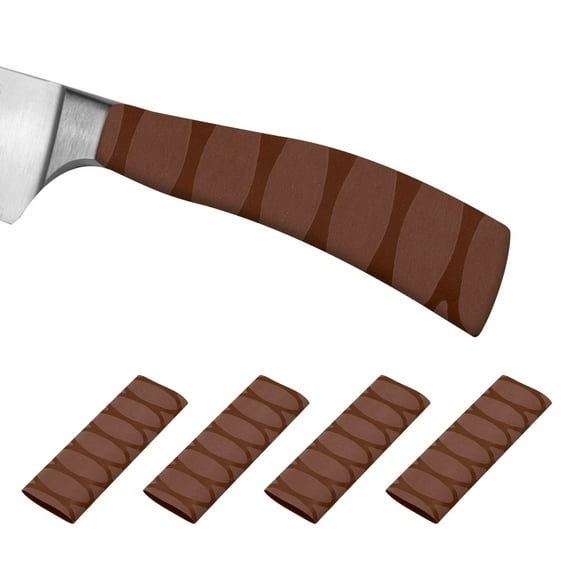 Cutting Knife Handle Heat Shrink Sleeve 1.2x4.9" Chef Cutter Non Slip Wrap, Brown Oval Pattern, 4 Pack