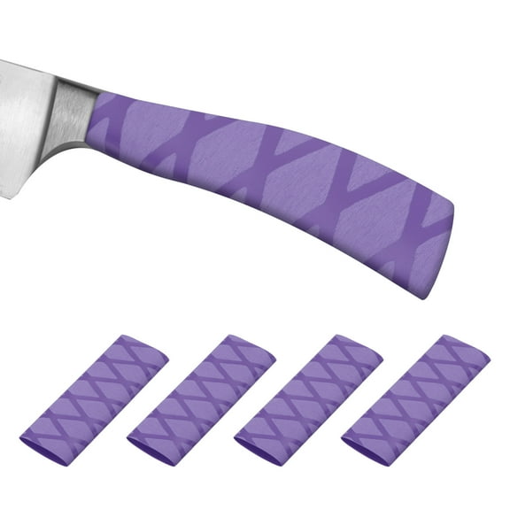 Cutting Knife Handle Heat Shrink Sleeve 1.2x4.9" Chef Cutter Non Slip Wrap, Purple x Pattern, 4 Pack