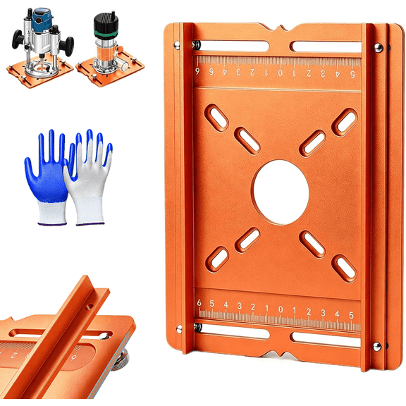 Cutting Machine Base Plate, Dual‑Scale 6mm Aluminum Router Guide Plate for Woodworking Grooving Trimming, Adjustable Fence, Etched Marks(A01)