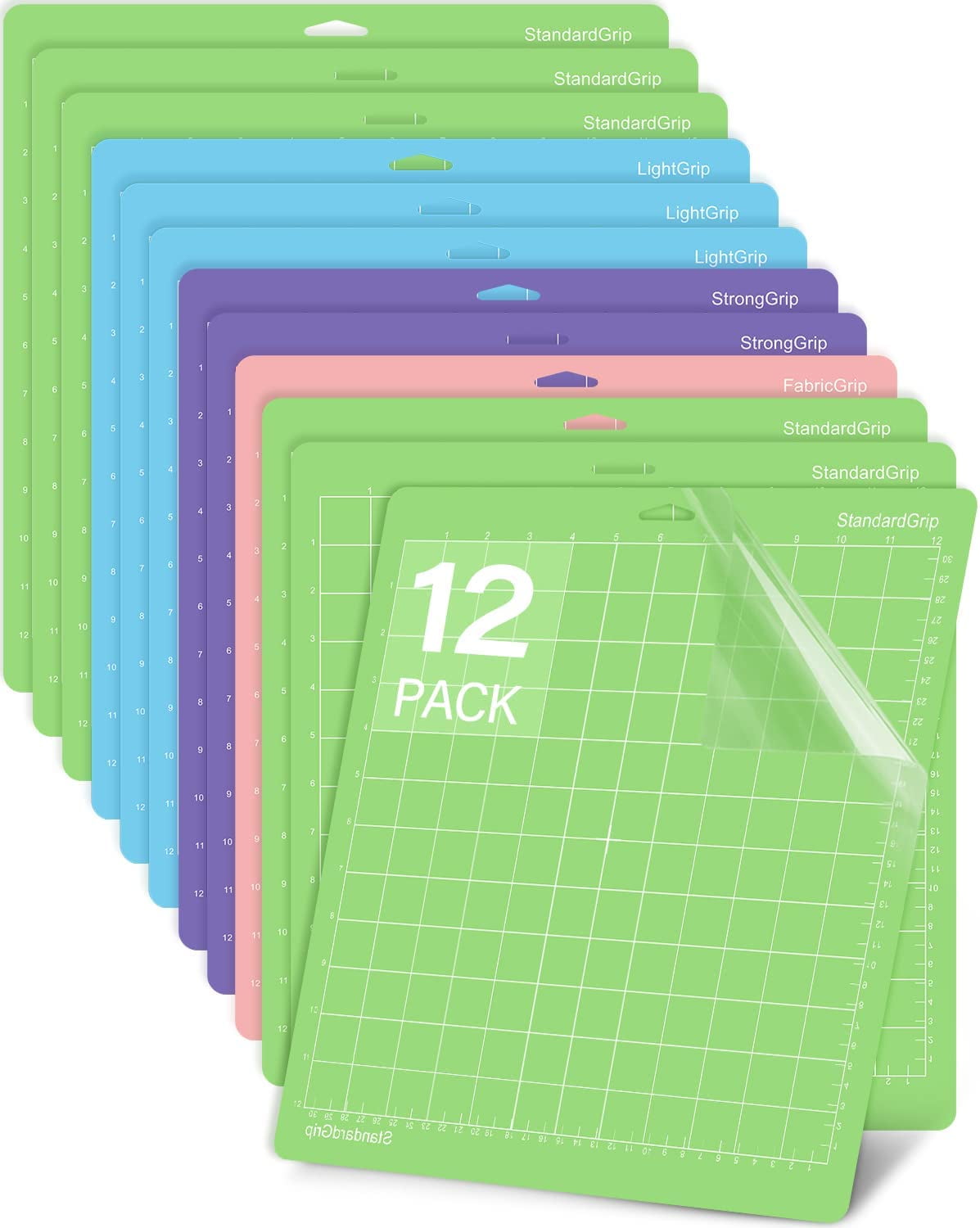Cutting Mat for Cricut 12 Pack 12x12 Variety Grip Sticky Pad Replacement  Accessories for Cricut Maker 3/Maker/Explore 3/Air 2/Air/One and Silhouette  Cricket Card Supplies Standard Light Strong Frabic 