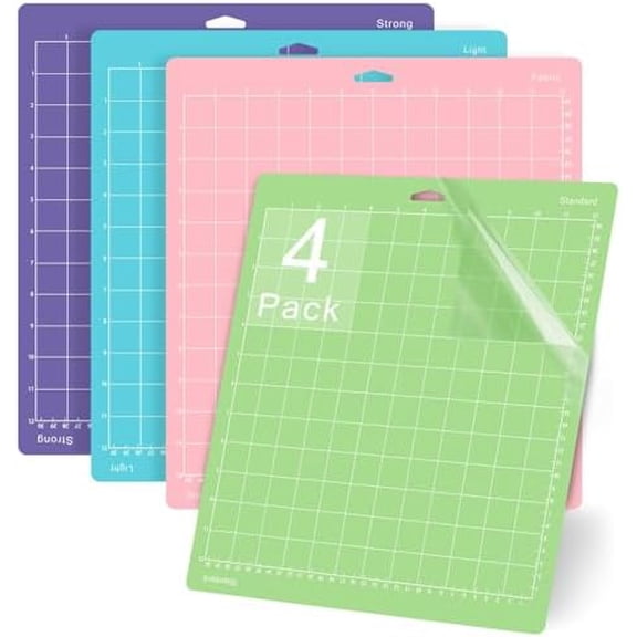 Cutting Mats 12x12 4 Pack, Compatible With Cricut Explore One/Air/Air 2/Maker 3/Maker Replacement Accessories (Standard,Light,Strong,Fabric) for Supply