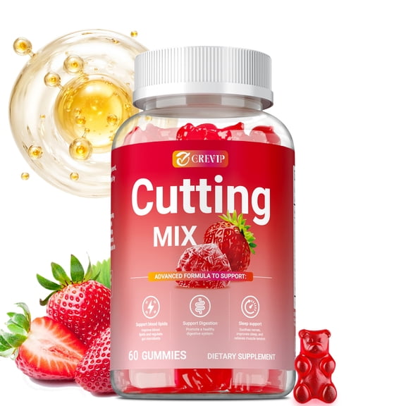 Cutting Mix Gummies - Berberine, Yerba Mate, Magnesium, 5-HTP, Chromium & FOS - Support Metabolism, Digestion Health & Energy, Strawberry Flavor - 60 Counts