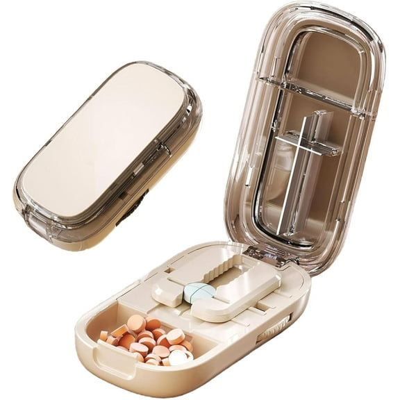 for Cutting Multiple, 1/2 1/4 Pill Splitter for Large, Small and Tiny Pills, Portable Pills Cutter,Storage Organizer, Accurate Centering Alignment Device (White)