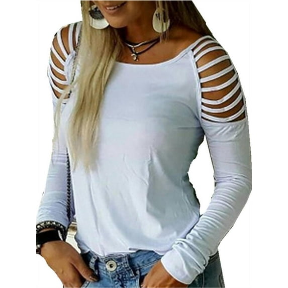 Cutting Sleeve Women Long Sleeved Solid Color T-Shirt Slim Tops