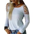 thumbnail image 1 of Cutting Sleeve Women Long Sleeved Solid Color T-shirt Slim Tops Hollow Out Boat Neck Shirt, 1 of 5