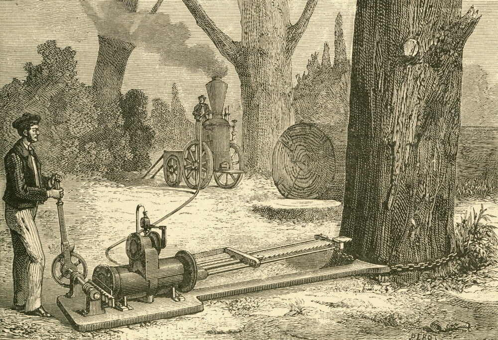 Cutting Trees Using Vapour Machines In The Late19Th Century From El Museo Popular Published Madrid 1887 Canvas Art - Ken Welsh  Design Pics (17 x 11)