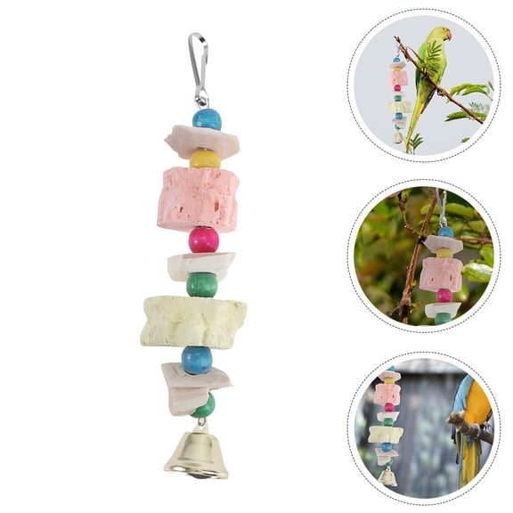 Cuttlebone Chew Toy,2pcs Bird Chewing Toys Parrot Cage Bell Toys Teeth Grinding Playthings (Random Color)